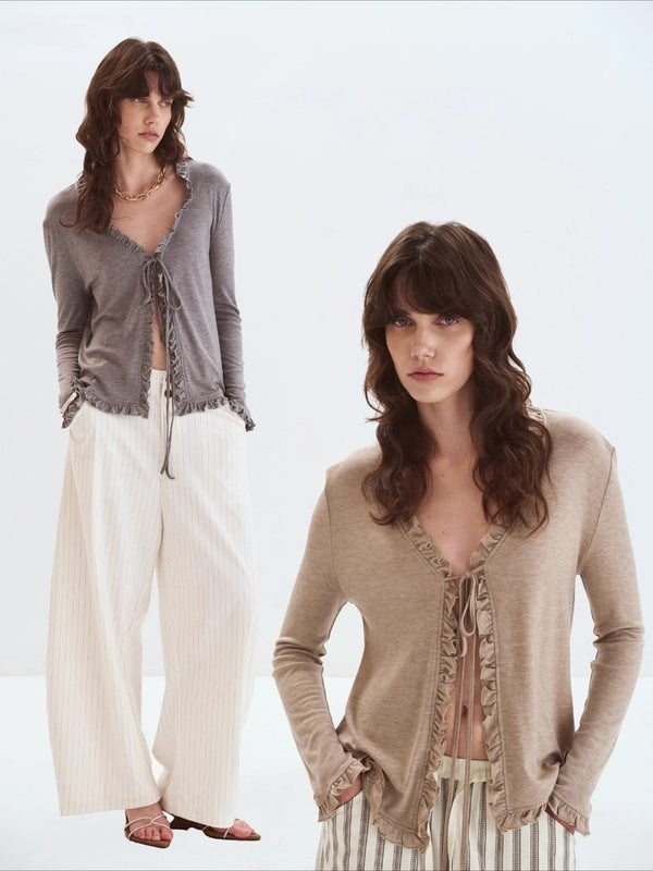 Tencel Wool Ruffled Tie Knitwear「NEW」