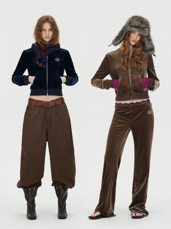 Velvet Embroidered Zip-Up Hoodie「NEW」