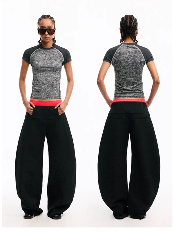 Wide Waist Curved Scimitar Suit Pants
