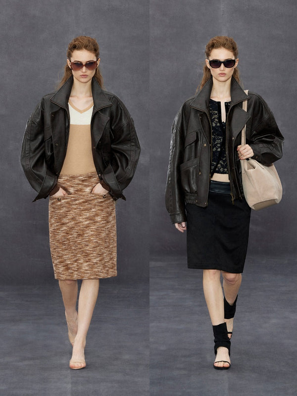 Stand-collar Double-breasted Leather Jacket