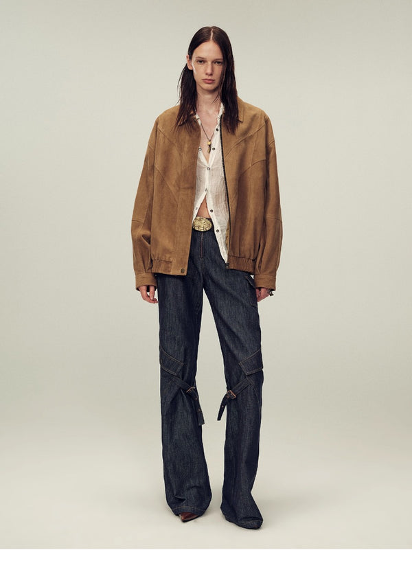 Suede Lapel Leather Jacket