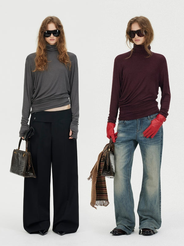 Turtleneck Layered Tencel Wool Knitted Top「NEW」