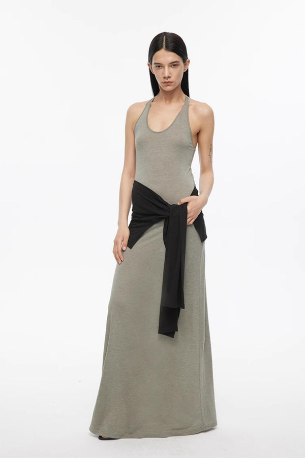 Mulberry Silk Blend Waist-Tied Maxi Dress