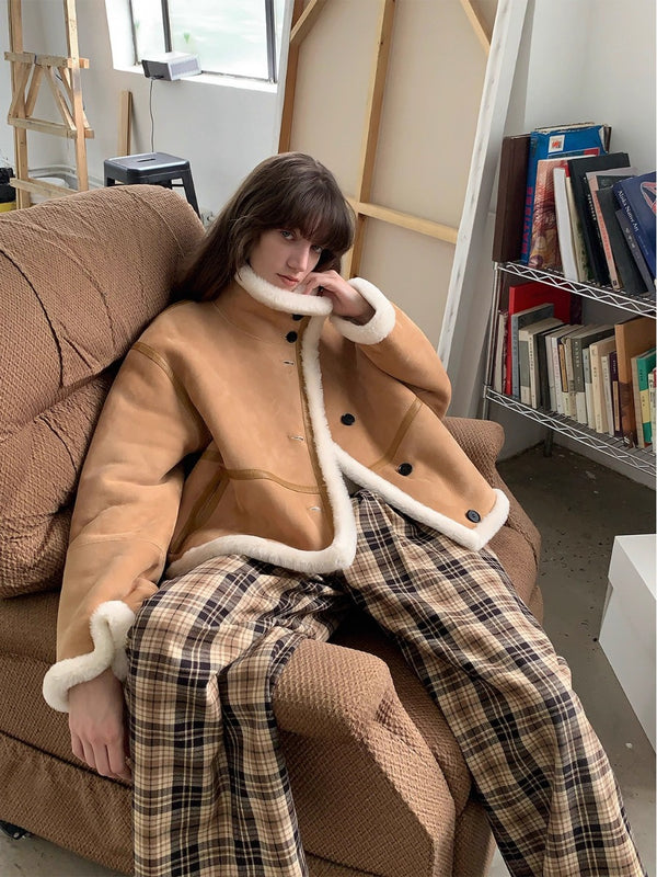 Stand-up Collar Motorcycle Reversible Fur Coat