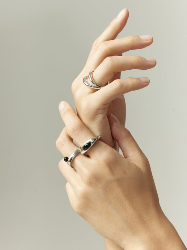 Geometric Square Black Agate Ring