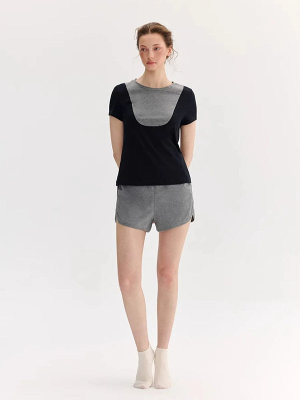 Black And Grey Short Sleeve Loungewear Set