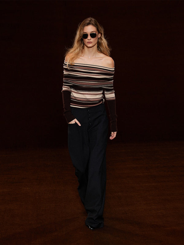 Striped Off-shoulder Knitwear