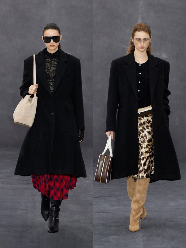 Lapel Collar Waisted Wool Coat