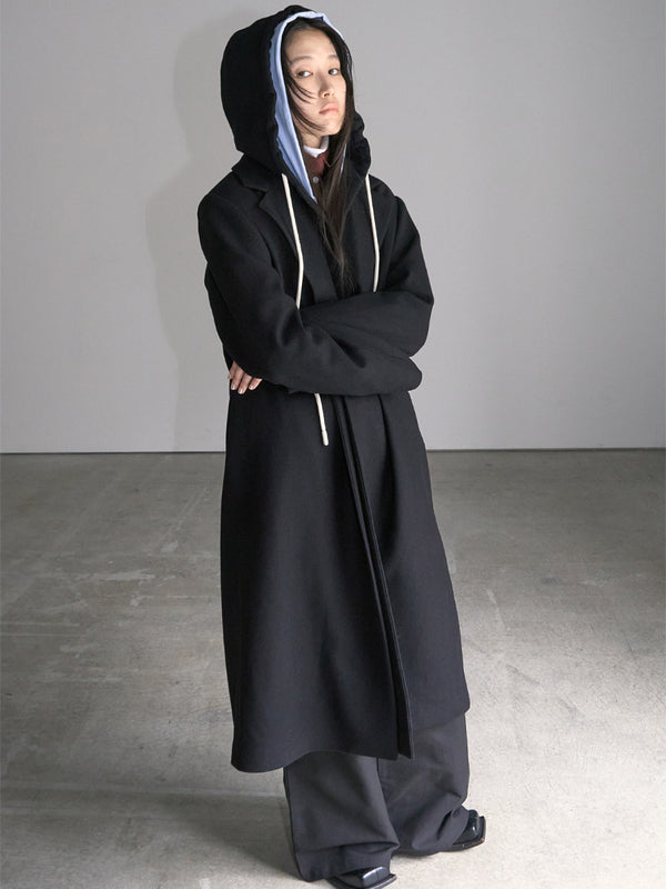 Hooded Fake Two-piece Wool Coat