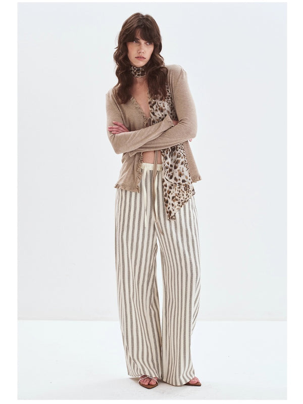 Woven Retro Striped Straight-leg Pants