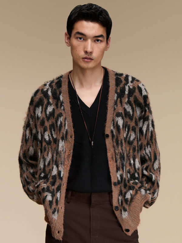 V-neck Leopard Print Cardigan