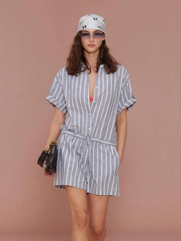 Holiday Collection - Relaxed Linen Striped Jumpsuit