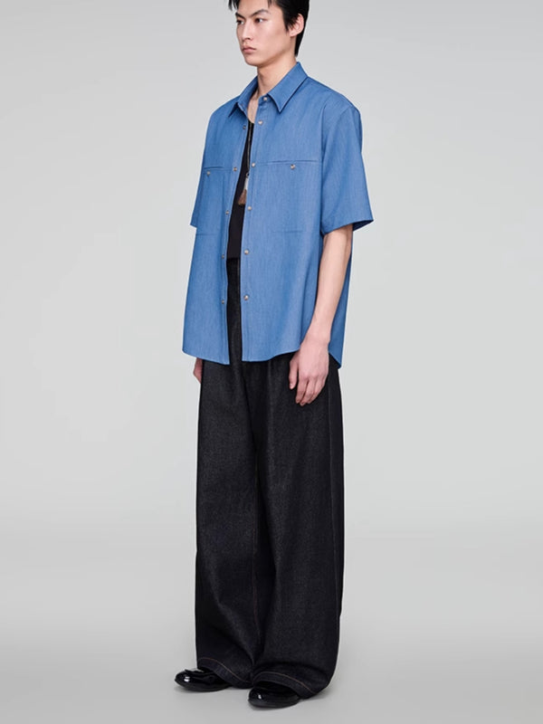 Indigo Denim Loose Casual Short-sleeved Shirt