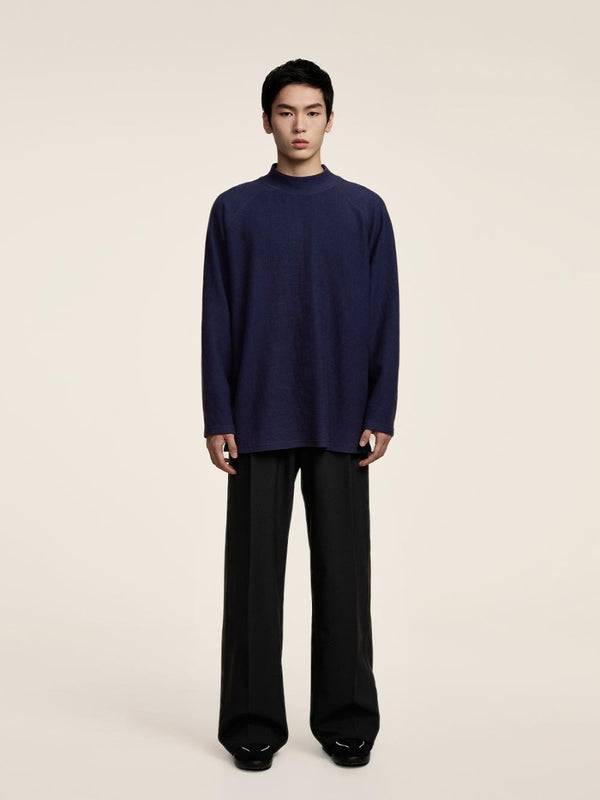 Semi-Turtleneck Knitted Long-Sleeved T-shirt