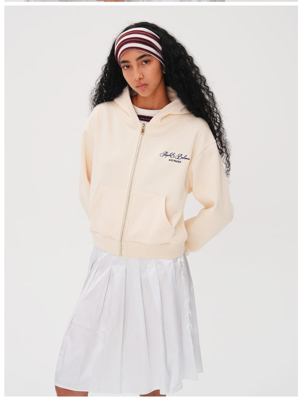 Embroidered Zipper Cropped Hoodie「NEW」