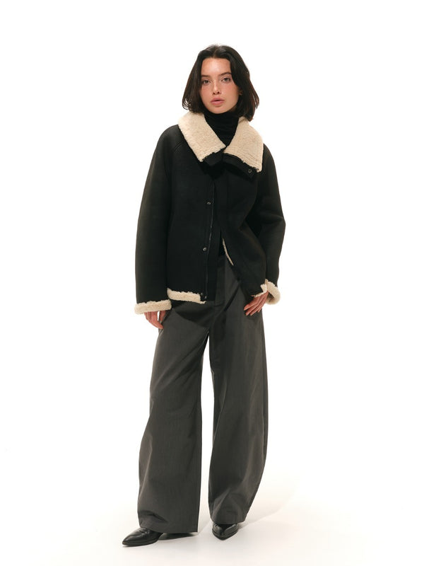 Black Suede Eco-friendly Shearling Jacket「NEW」